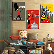 Stretched Canvas Print Cartoon People and Cities Set of 3 1301-0225