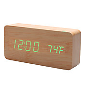 6 "Khaki Green Light Design Madera Escritorio Despertador Termómetro (USB/4xAAA)