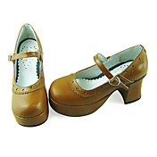 Handmade Coffee PU Leather 7.5cm High Heel Classic Lolita Shoes