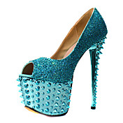 Элегантная кожа стилет каблук Peep Toe насосы с заклепками партии / вечерние туфли