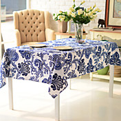 Elegant Floral Linen / Cotton Blend Table Cloth