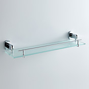 Contemporary Style Chrome Finish Vægmonteret Messing Glas Hylde med Metal Guardrail