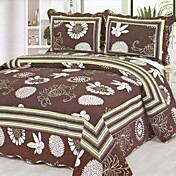 3pcs Kaffee Blumenmuster gewaschener Baumwolle Decke gesetzt