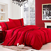 4pcs rouge rubis avec Black Stripe Housse de couette en coton Set