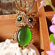 Mujer Verde Opal Ojo de Búho collar de diamantes