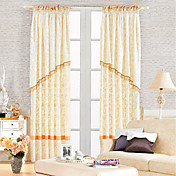 (Two Panels) Classic Jacquard Polyester Cotton Blend Yellow Floral Energy Saving Curtains