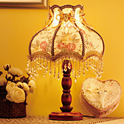 40W Luz Retro Mesa tradicional con pantalla de tela y Candelabro de madera