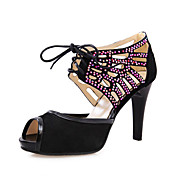 Suede Stiletto Heel Peep Toe / Sandaler med blonder-up Party / Evening Sko (Flere farger)