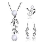 Elskelig Cuprum Med Cubic Zirconia / Pearl kvinner smykker Set inkludert kjede, øredobber, ring
