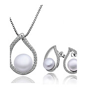 Chic Cuprum Med Cubic Zirconia / Pearl kvinner smykker Set inkludert kjede, øredobber