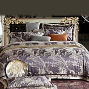 4PCS Purple Floral Jacquard Polyester Full Duvet Cover Set