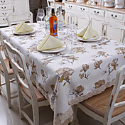 Grey Color Floral Printed Table Cloth