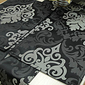 Set Of 4 Traditional Floral Black Placemats