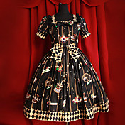 Funny Amusement Park Short Sleeve Knee-length Black Cotton Sweet Lolita Dress