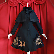 Christmas Present Black Long Sleeve Woolen Sweet Lolita Coat with Shawl