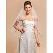 Elegant Two-tier Elbow Wedding Veil Med Applique Edge