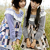 Long Sleeve Short Check Pattern Cotton Country Lolita Dress