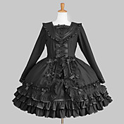 Long Sleeve Knee-length Black Cotton Aristocrat Lolita Dress with Bow