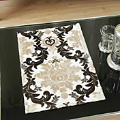 Set Of 4 Traditional Cut Velvet Jacquard Floral Placemats