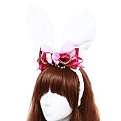 Handmade White Polyester Bunny Ears Fuschia Satin Bow Princess Lolita Headband