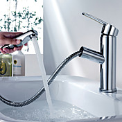 Contemporary Chrome Finish Pull-out Brass Kitchen Faucet