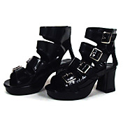 Handmade Preto Alto Brilho PU Couro 7,5 centímetros do salto alto Sandálias Casual Lolita