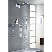 Zeitgenössische Chrome Finish Thermostat LCD Dusche Wasserhahn (Duschkopf + Handbrause)