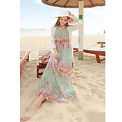 Dames chiffon bloemenprint geplooide maxi jurk