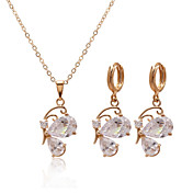 Shining Cubic Zirconia 14K Gold Plated Wedding Bridal Jewelry Set Including Necklace And Earrings