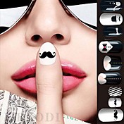 28PCS 3D ultrafino de la cubierta completa Nail Stickers Bigote Cartoon