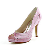 Mooie satijnen naaldhak peep toe met strass trouwschoenen (meer kleuren)