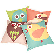 Conjunto de 4 Tampa dos desenhos animados Aves Pillow algodão / linho decorativa