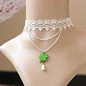 Handmade trèfle blanc Lace Country Lolita collier