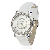 Donne e quarzo PU analogico orologio da polso della ragazza (Bianco)