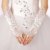 Elegante raso / pizzo senza dita lunghezza del gomito da sposa / sera Guanti con strass