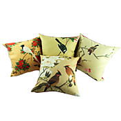 Set of 4 Floral & Birds Scenic Polyester Decorative Pillow Cover