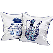 Conjunto de 2 Porcelana Pot Projeto fronha decorativa azul e branco