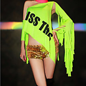 Faschion colore fluorescente Lycra asimmetrici T-shirt con nappe Dancer Costume (senza bicchierini) (2 Pezzi)