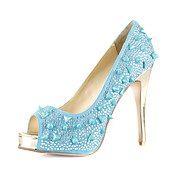 Fantastische Suede naaldhak peep toe met klinknagel pompen feest / avond schoenen