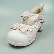 Håndlavede Pink PU læder 4.5cm High Heel Søde Lolita Sko med Bow