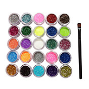 25 Color Glitter Powder Decoración de uñas con un cepillo