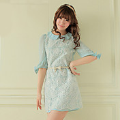 Women's Lace Embroidery Bow Decor Dress