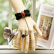 Handmade Black Rose Lace Aristocrat Lolita Ring Bracelet