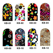 12PCS 3D Full-cubre Nail Art Stickers Cartoon Flower Series (NO.1, colores surtidos)