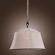 40W E27 Luz pingente de metal com abajur de tecido de linho
