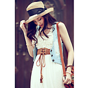 Button-up Colete jeans feminino
