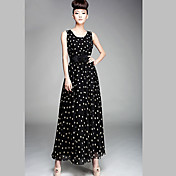 Kvinders Polka Dots Maxi Kjole med bælte