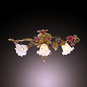 120W Nature Inspired Flush Mount With 3 Lights and Floral Petal Shades in Metal Branch E14/E12
