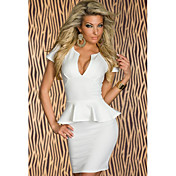 U-hals OL peplum Jurk Wit (Bust :86-102cm Taille :58-79cm Hip :90-104cm Lengte: 78cm)
