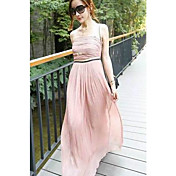 Women's Strapless Pleated Gathered Slim Waist Maxi Dress